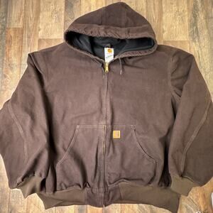 Carhartt Duck Canvas Jacket Men's 4XL Brown Hooded Full Zip Breathable 6825